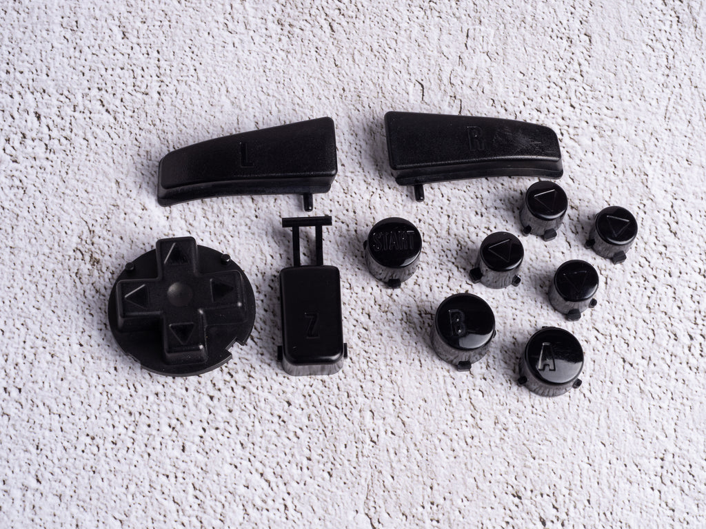 Nintendo 64 Black Button Set - Official Dyed Buttons - OEM Parts - Blackout Buttons