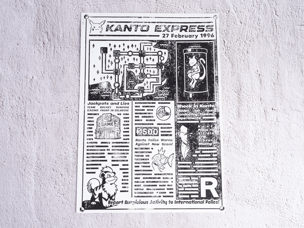 Kanto Express / Pokémon - Handmade A3 / A4 Block Print - Open Edition