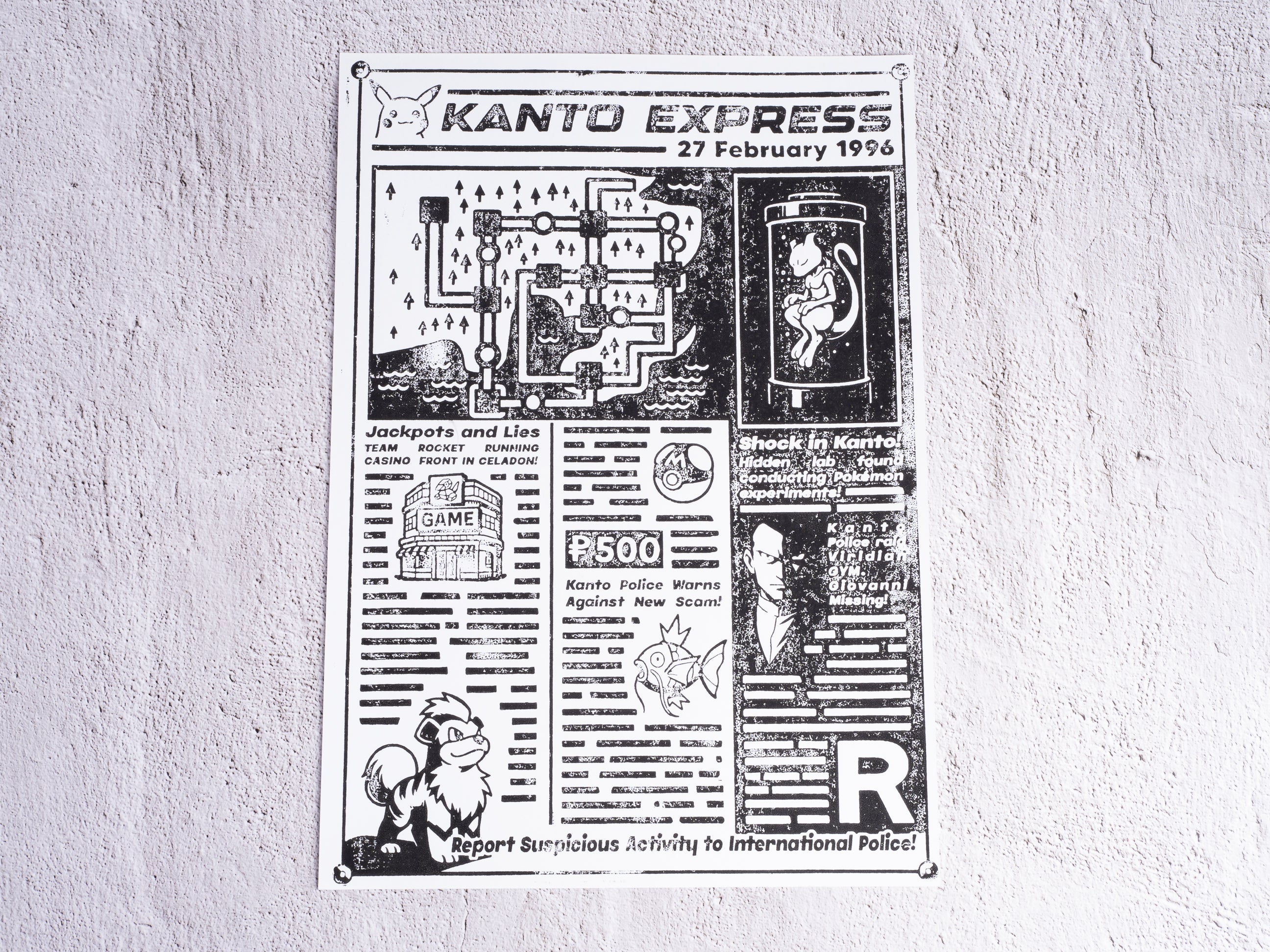 Kanto Express / Pokémon - Handmade A3 / A4 Block Print - Open Edition
