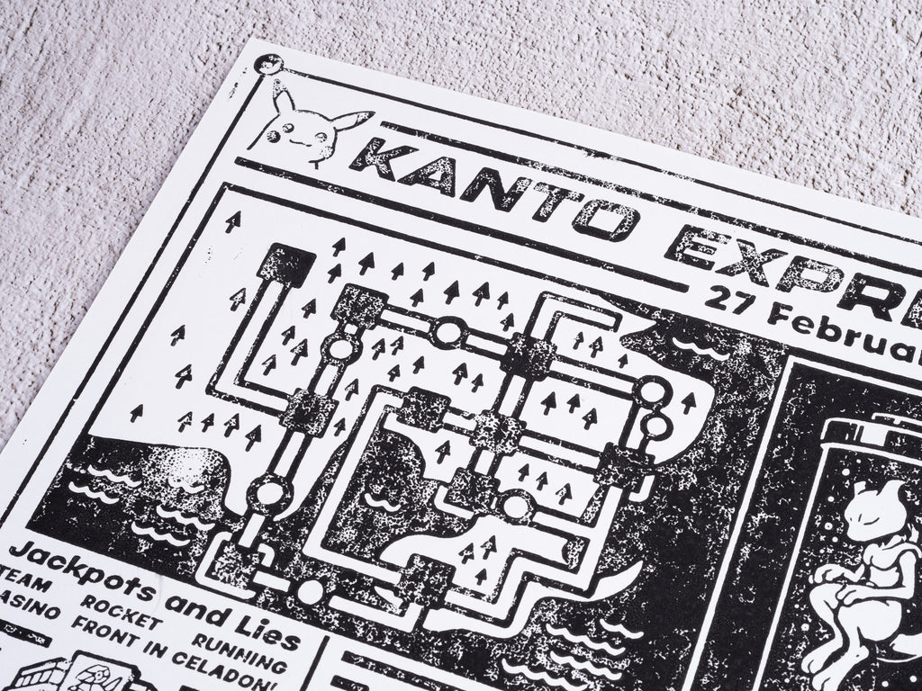 Kanto Express / Pokémon - Handmade A3 / A4 Block Print - Open Edition
