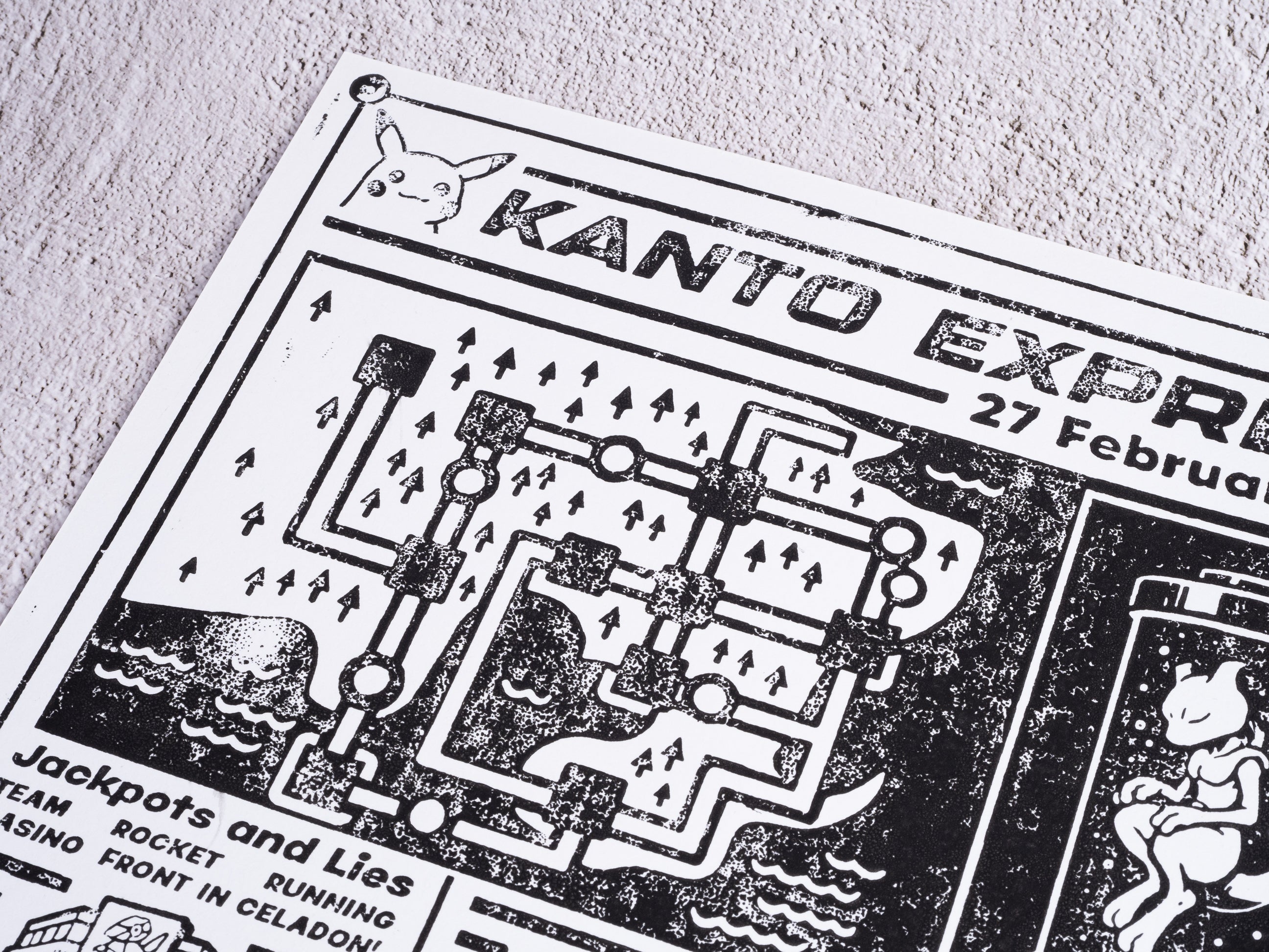 Kanto Express / Pokémon - Handmade A3 / A4 Block Print - Open Edition