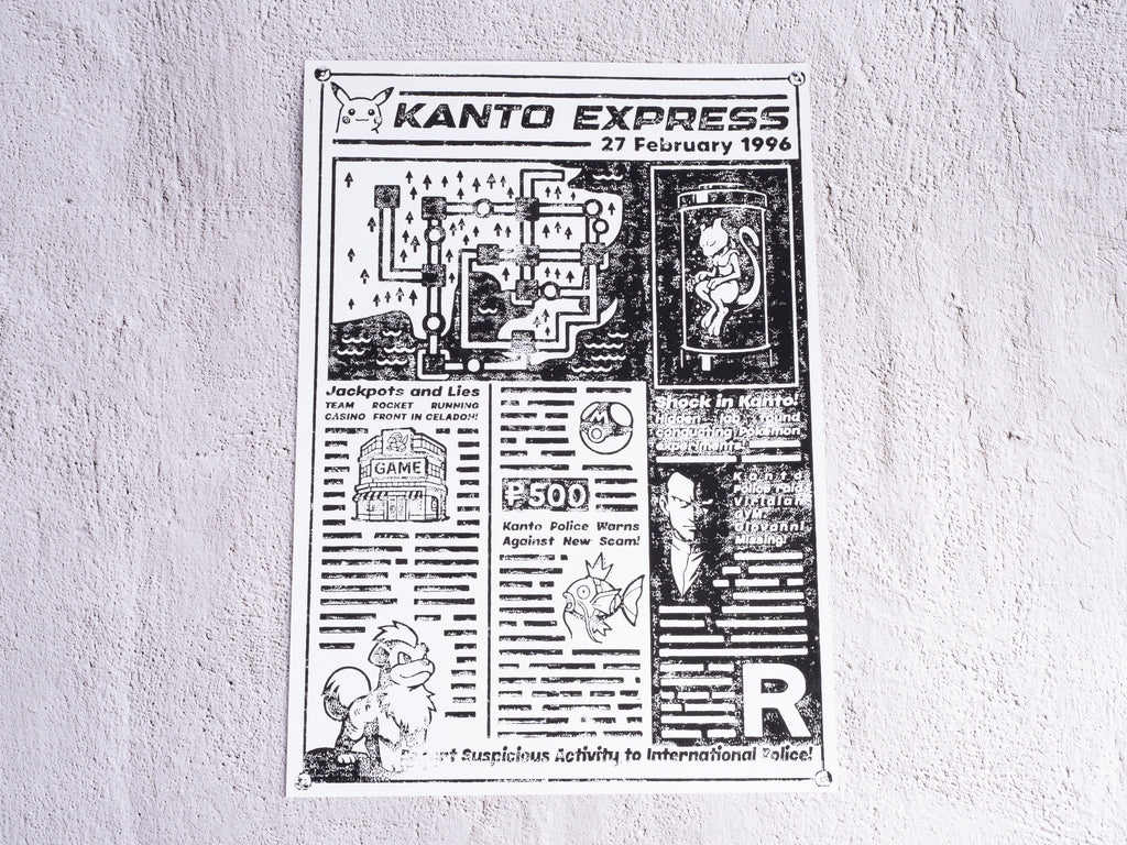 Kanto Express / Pokémon - Handmade A3 / A4 Block Print - Open Edition