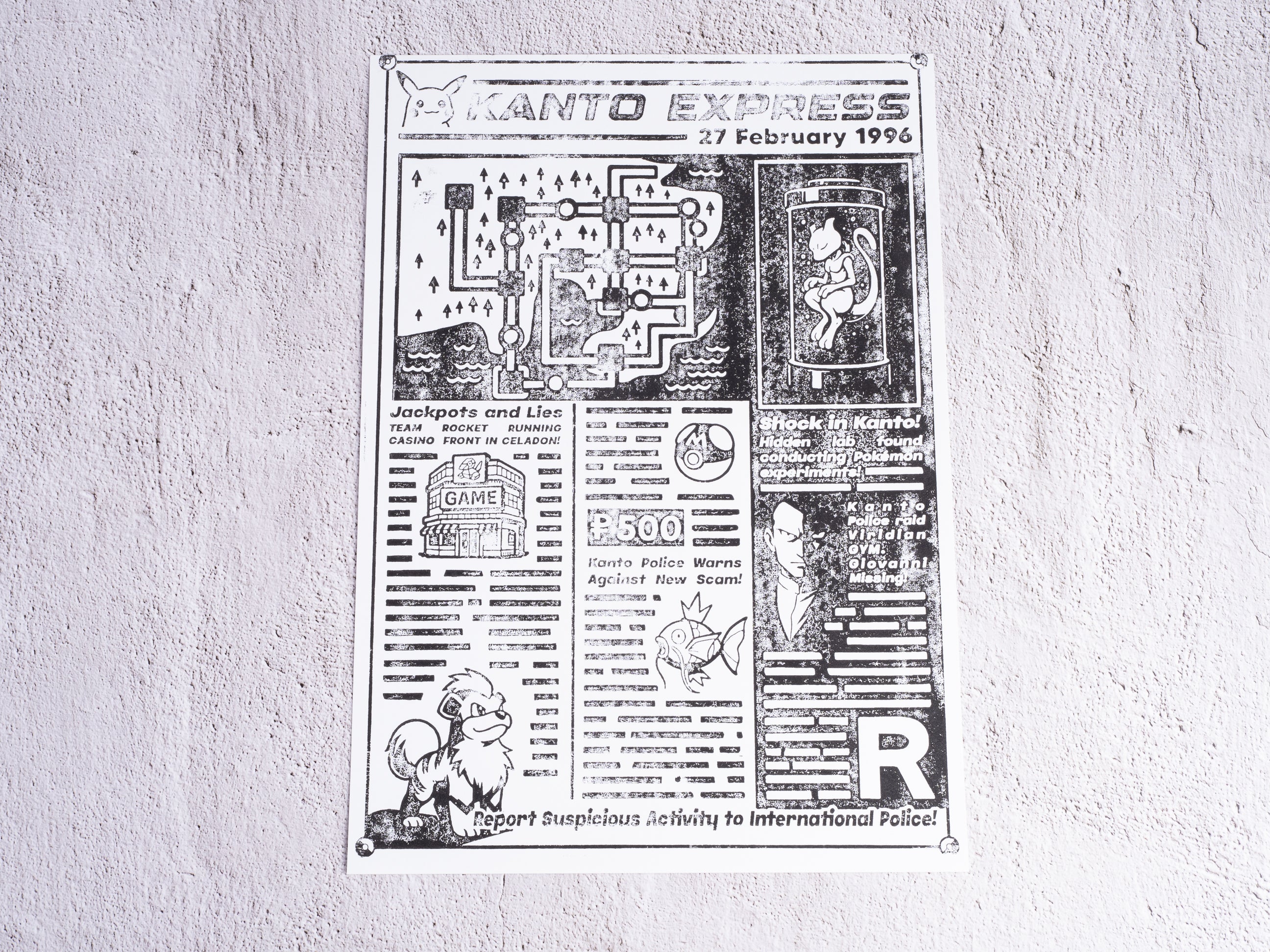 Kanto Express / Pokémon - Handmade A3 / A4 Block Print - Open Edition
