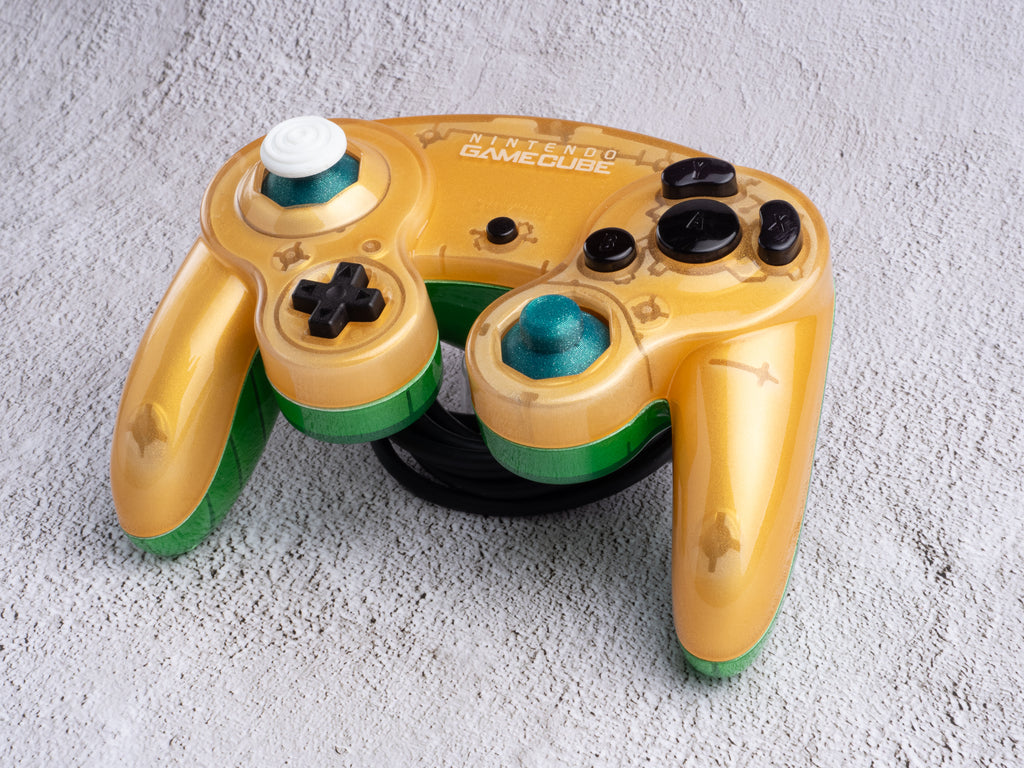 Gold and Green - Custom Painted GameCube Controller - Wired T3