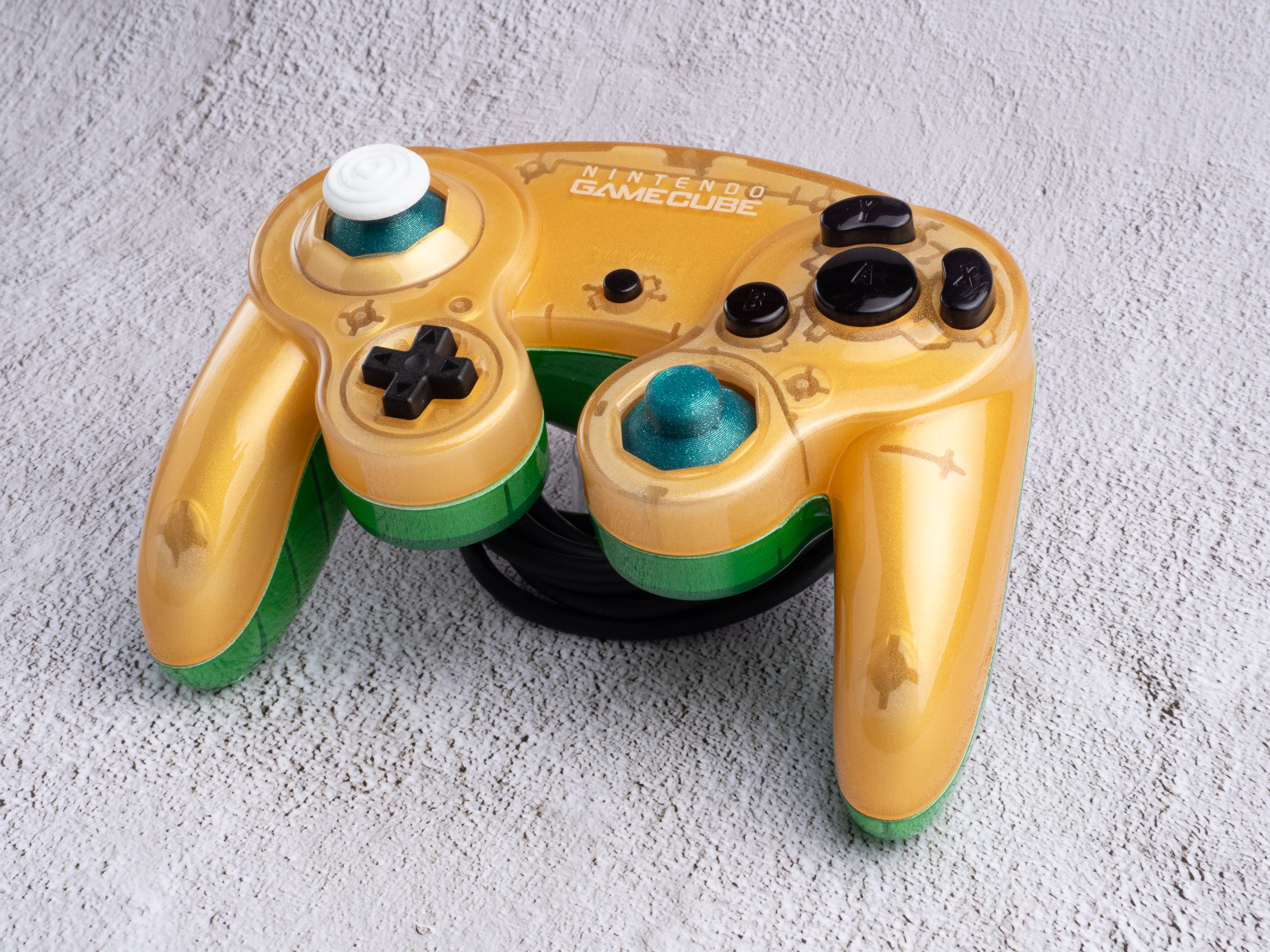 Gold and Green - Custom Painted GameCube Controller - Wired T3