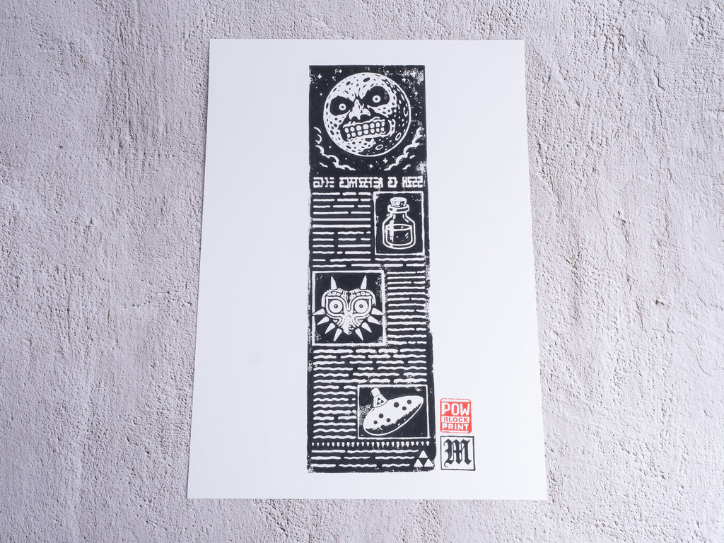 Termina Post / Zelda Majora's Mask - Handmade A4 Block Print - Open Edition