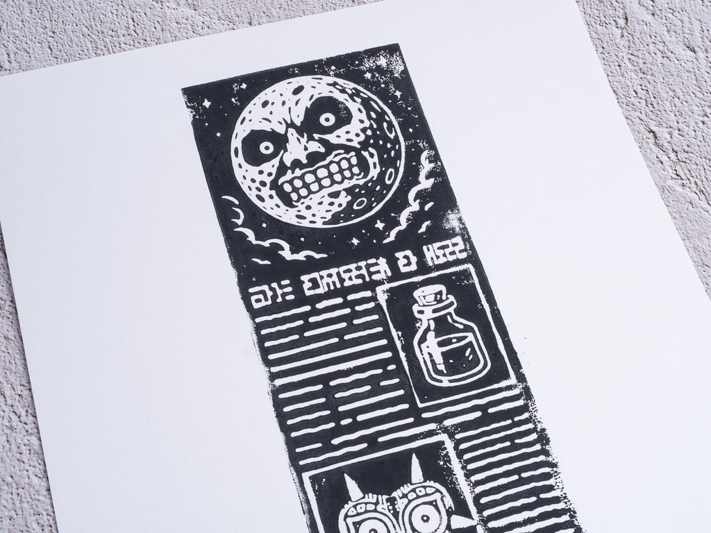 Termina Post / Zelda Majora's Mask - Handmade A4 Block Print - Open Edition