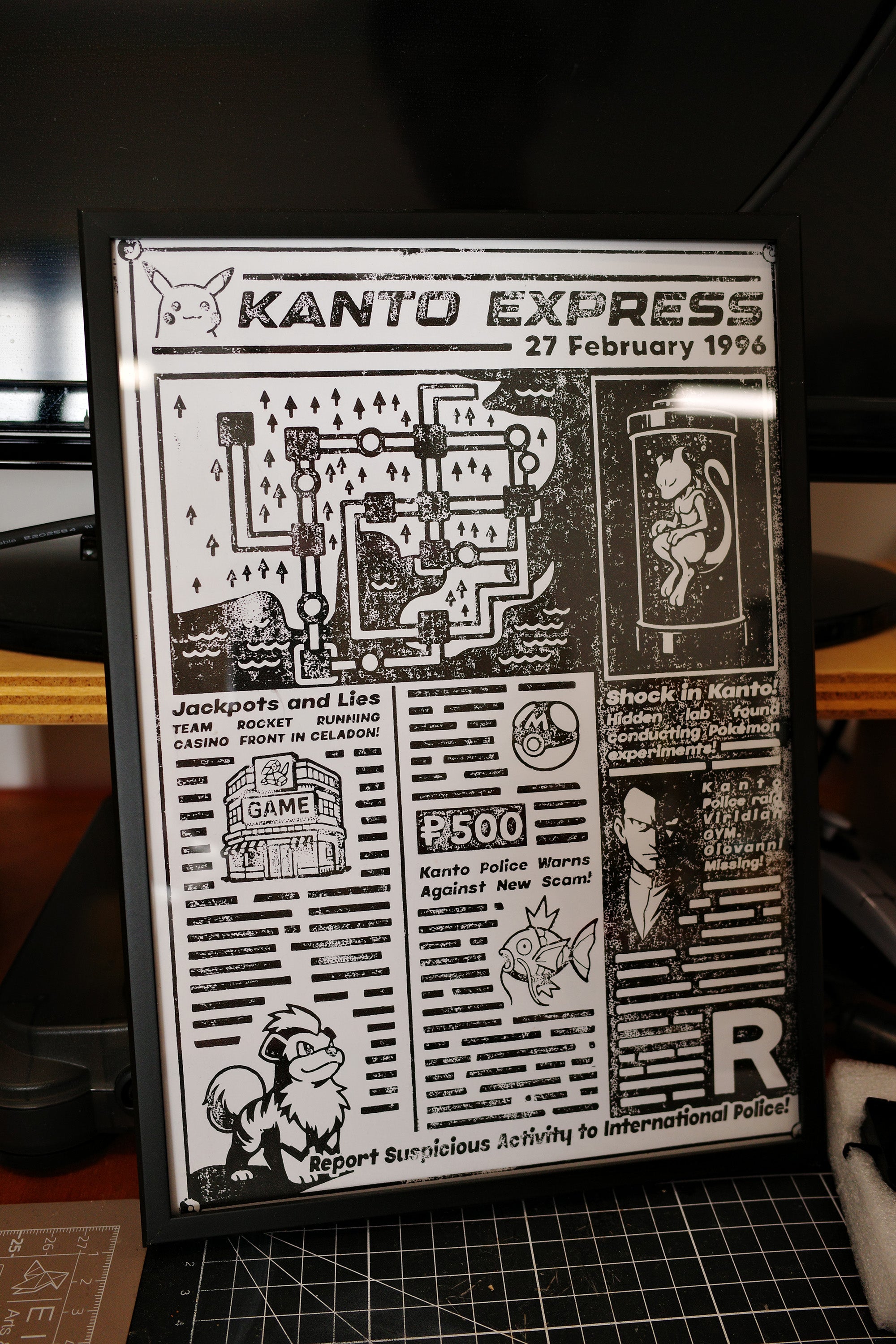 Kanto Express / Pokémon - Handmade A3 / A4 Block Print - Open Edition